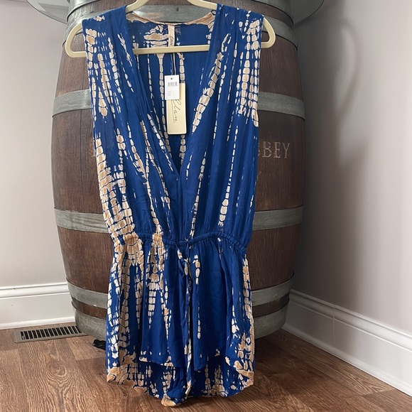 NWT. Elan royal blue and tan romper/cover-up - Picture 3 of 6